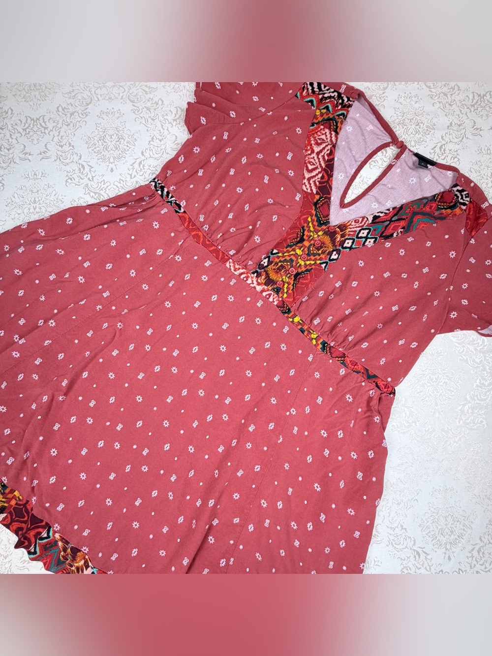 torrid Rust Red Ditsy-Print V-Neck Mini Dress, 1X